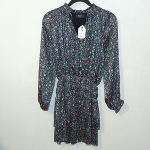 NEW Reset Navy + Pink Floral Chiffon Dress w/ Gold Threads Women's Size S NWT